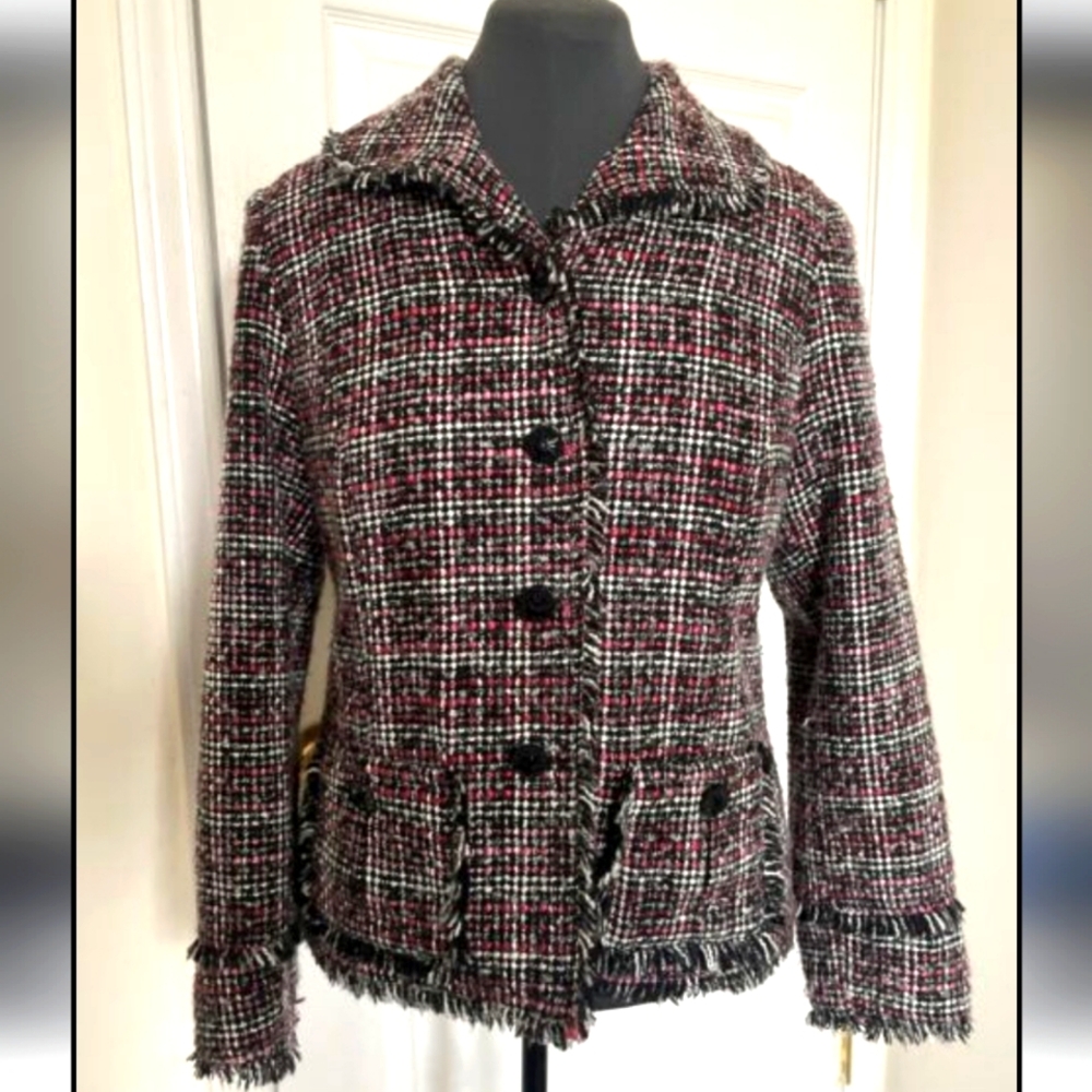 Chico’s Tweed Jacket Blazer Size 3 Classic Coat Careet Teacher Modest New 🇺🇦